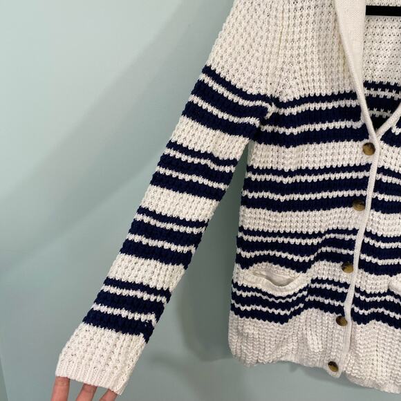 Lands' End Women's White & Navy Nautical Shawl Collar Knit Cardigan Size M - Picture 6 of 8